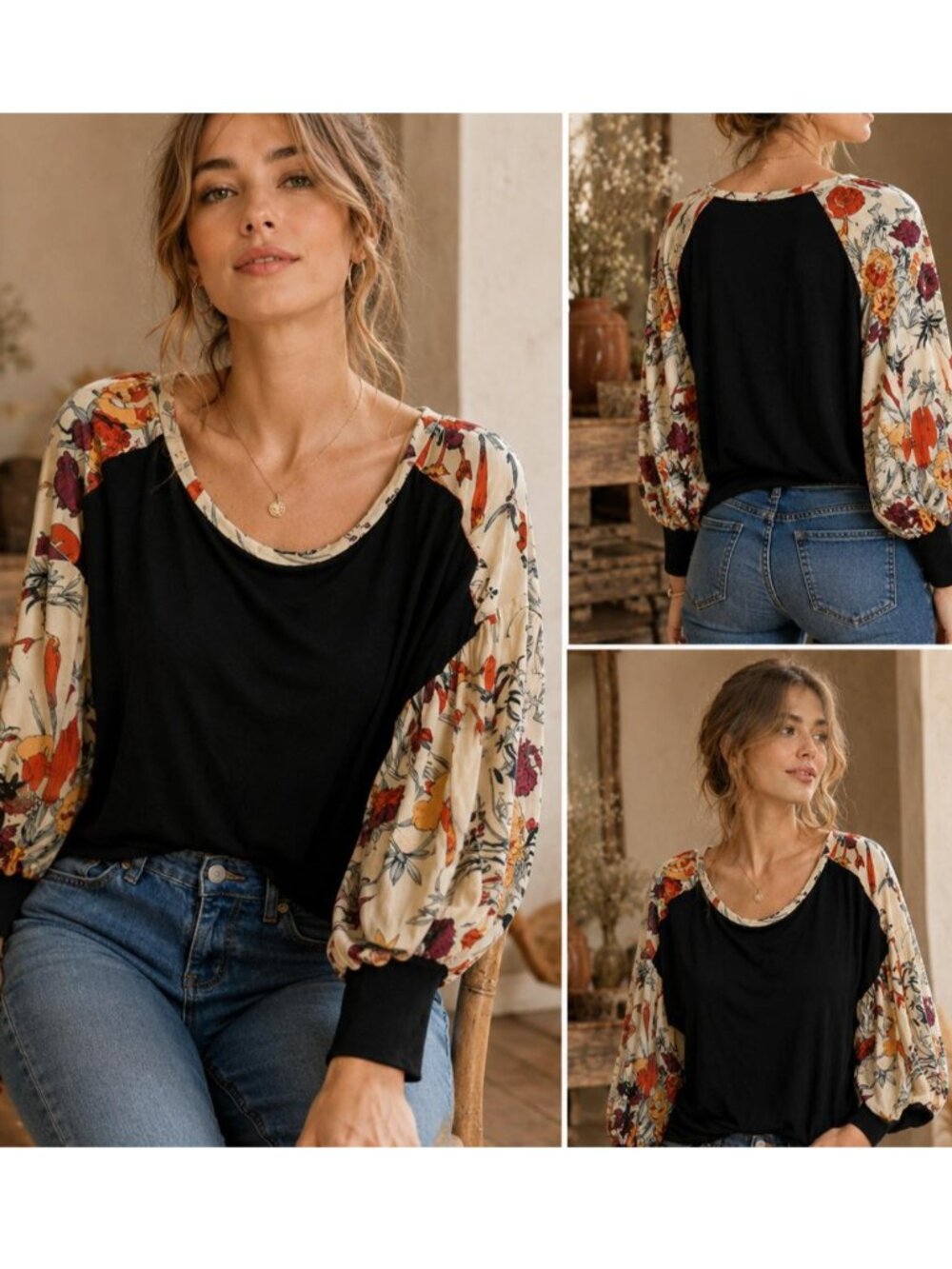 Anthropologie Tiny Dark Floral Balloon Sleeve Boho Blouse L